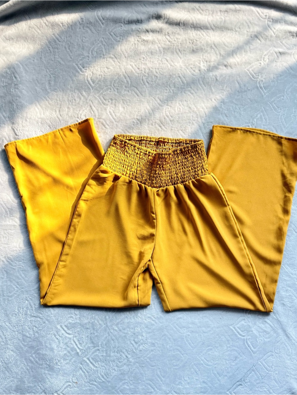 SHEIN Mustard Yellow Wide Leg Smocked Waist Pants